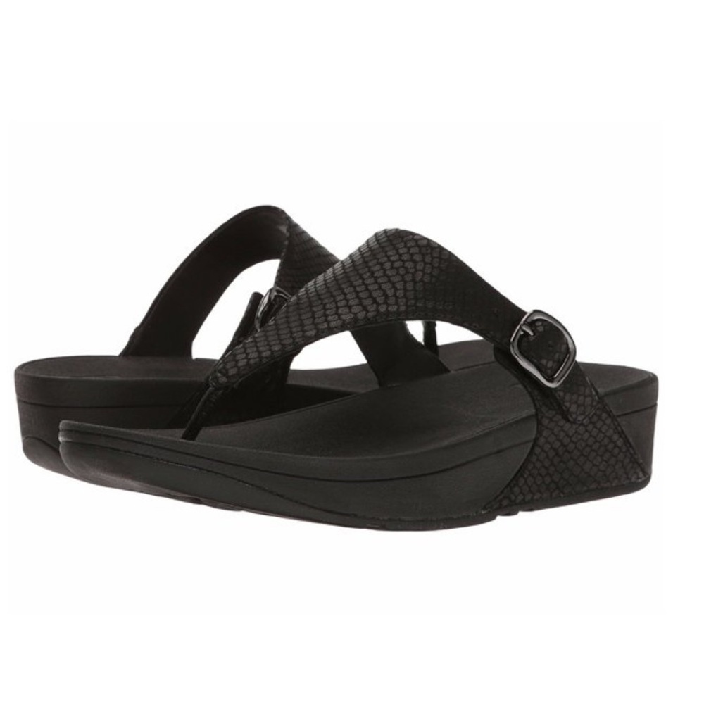 Fitflop The Skinny Women's T-Strap Wedge Sandal Black Snake